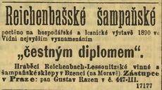 Propagační materiál hraběcích sklepů z roku 1890. (zdroj: Národní listy, 1890, roč. 30, č. 305)